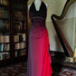 Girlhomeshops – Burgunderrot-Schwarz-Farbverlauf, Retro-Mode, langes Chiffon-Feenkleid, Ballkleid, GH5545