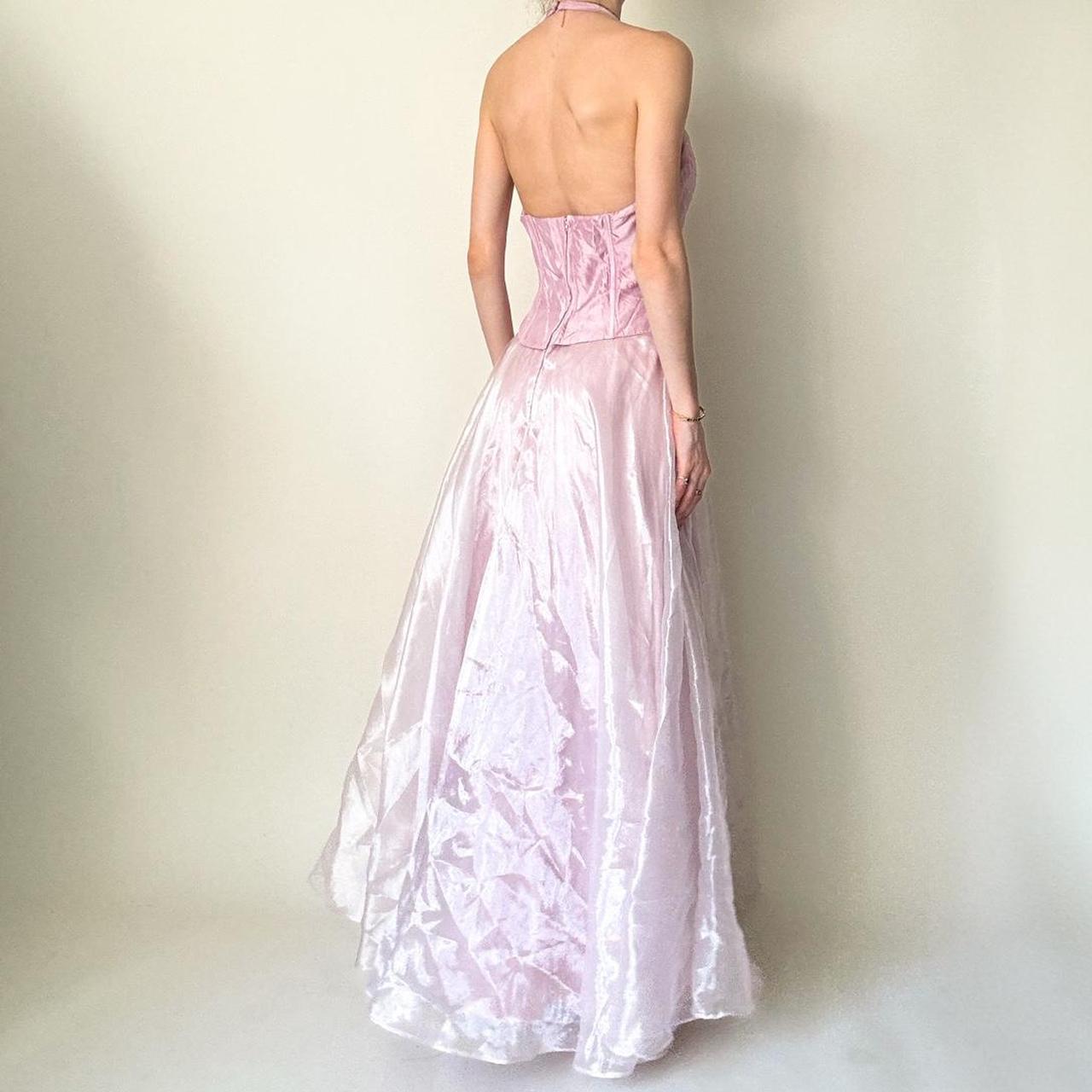 Rosa Glitzer Bustier Perlen Langes Tüll Satin Ballkleid Abendkleid gh4592