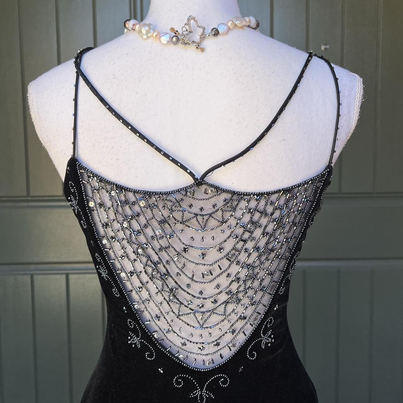 Vintage Schwarzer Samt Wunderschöne Exquisite Perlenstickerei Eleganter Spaghettiträger Langes Samt Ballkleid Abendkleid Geburtstagspartykleid Ballkleid gh3954