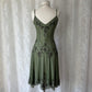 Olivgrünes, perlenbesetztes Ballkleid aus Chiffon mit hübschem Blumenmuster, Midi-/Kurzkleid für die Heimkehr, Verabredungskleid, Partykleid, gh4618