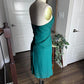 Girlhomeshops - Robe de soirée courte en satin vert sans bretelles, simple et tendance, gh5502