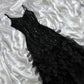 Schwarzes, glänzendes, elegantes, langes Ballkleid mit Spaghettiträgern und Pailletten, Ballkleid, Abendkleid, Partykleid, gh3142