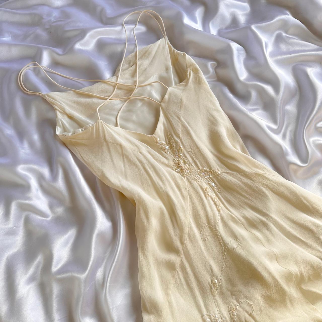 Elfenbein glänzendes, modisches, edles, hübsches, exquisites, perlenbesetztes, langes, bodenlanges Chiffon-Kleid, handgefertigt, individuell, Ballkleid, Abendkleid, Partykleid, Abschlussballkleid, gh3549