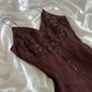 Red brown gorgeous beautiful elegant exquisite floral beading spaghetti straps long chiffon tulle ball gown evening gown party dress prom dress gh3901