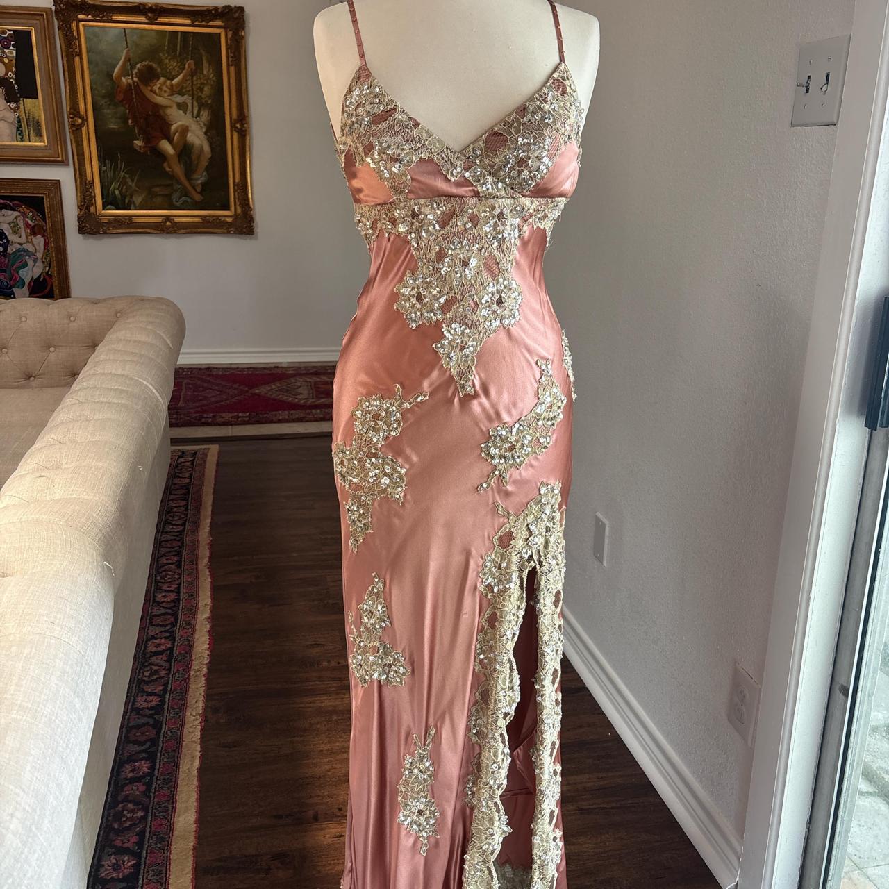 Rosa Blumen Pailletten Elegante Lange Satin Ballkleid Abendkleid Partykleid gh4570