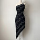 Robe longue asymétrique en mousseline de soie noire et argentée, élégante et exquise, vintage, avec perles, paillettes, robe de bal, robe de soirée, robe de soirée, gh4123