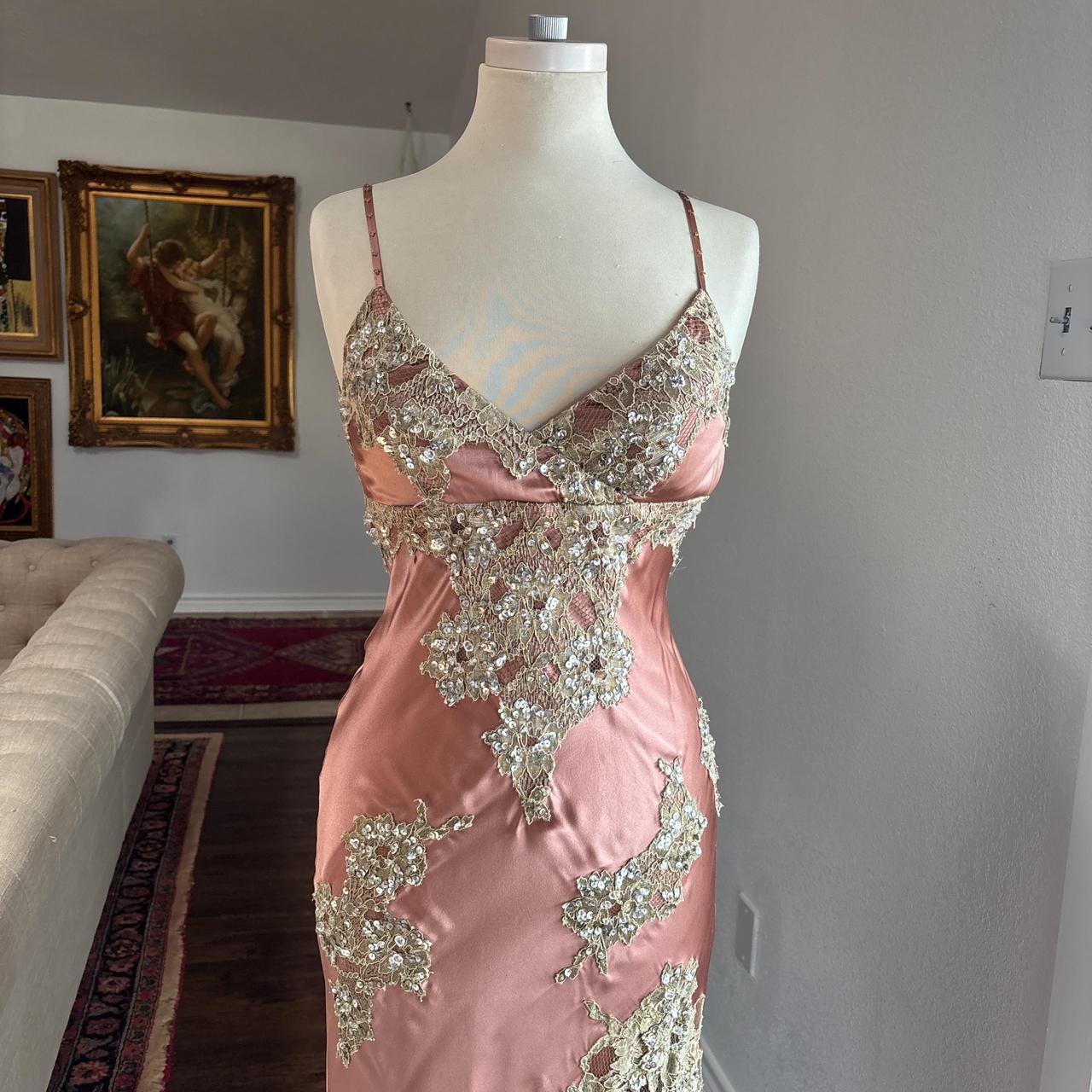 Rosa Blumen Pailletten Elegante Lange Satin Ballkleid Abendkleid Partykleid gh4570