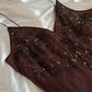 Red brown gorgeous beautiful elegant exquisite floral beading spaghetti straps long chiffon tulle ball gown evening gown party dress prom dress gh3901