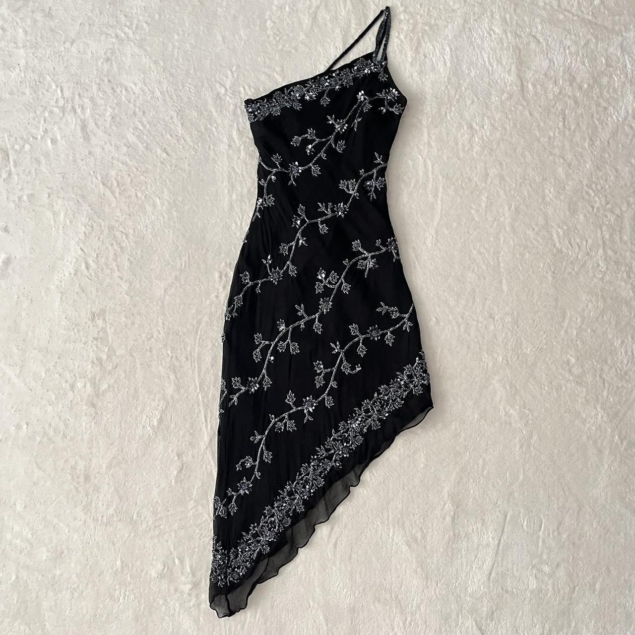Robe longue asymétrique en mousseline de soie noire et argentée, élégante et exquise, vintage, avec perles, paillettes, robe de bal, robe de soirée, robe de soirée, gh4123