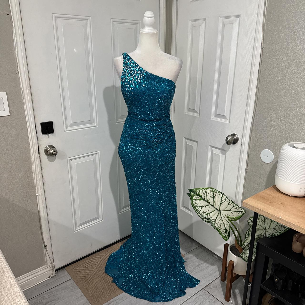 Pfauenblau Glänzend Elegant Langes Pailletten Ballkleid Abendkleid Partykleid gh4567