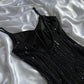 Schwarzes, glänzendes, elegantes, langes Ballkleid mit Spaghettiträgern und Pailletten, Ballkleid, Abendkleid, Partykleid, gh3142