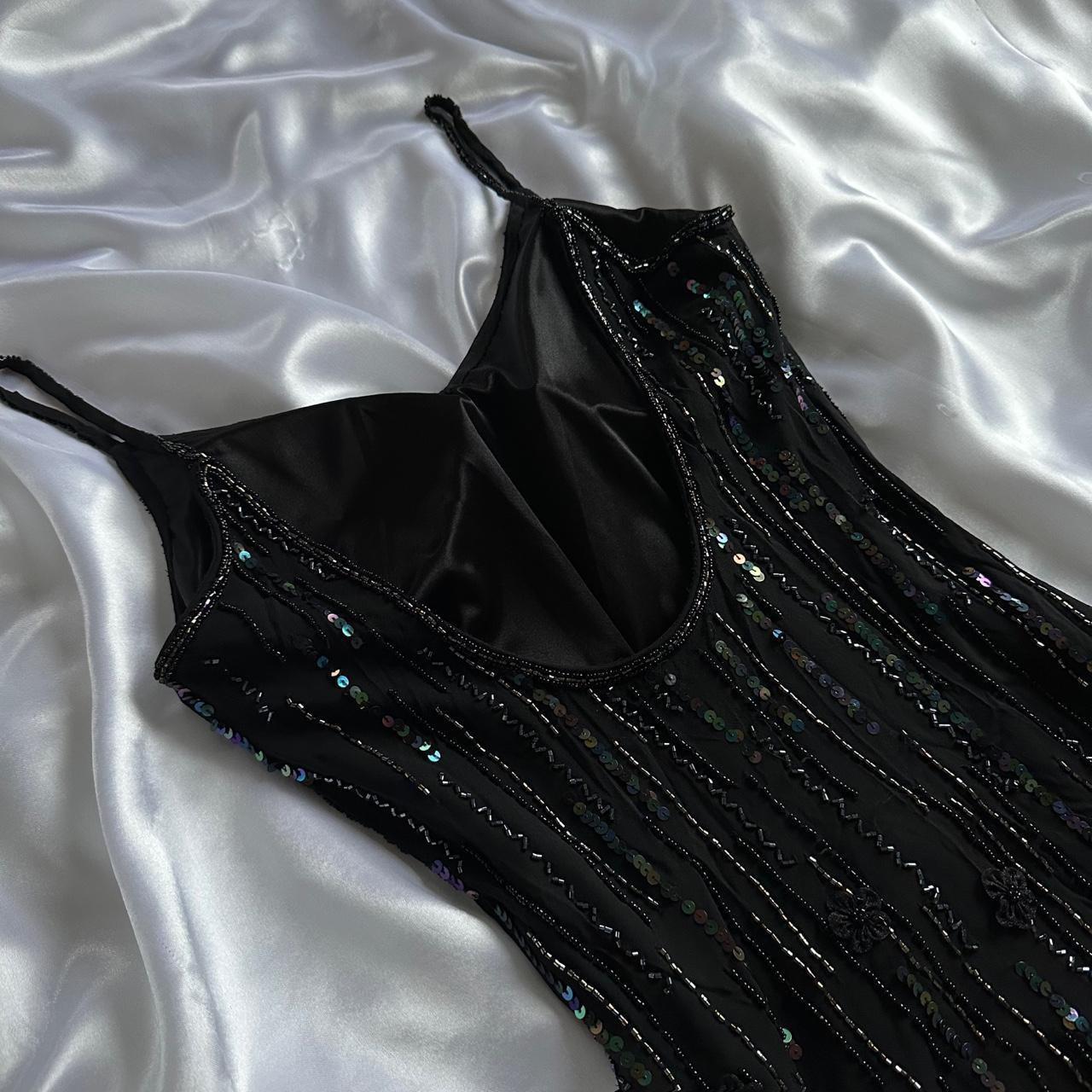Schwarzes, glänzendes, elegantes, langes Ballkleid mit Spaghettiträgern und Pailletten, Ballkleid, Abendkleid, Partykleid, gh3142