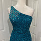 Pfauenblau Glänzend Elegant Langes Pailletten Ballkleid Abendkleid Partykleid gh4567