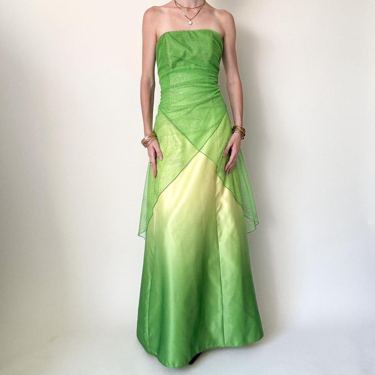 girlhomeshops – Grünes, glänzendes Feenkleid, langes Chiffon-Ballkleid, gh5648