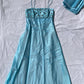 Robe de soirée longue en satin et tulle bleu clair, style vintage, décolleté en V profond, motif floral exquis, perles, col carré, robe de bal, robe de fête d'anniversaire, gh3959
