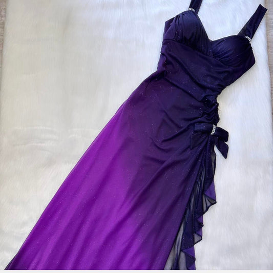 Robe de soirée longue en mousseline de soie, élégante, dégradé de couleurs, violet brillant, robe de fête d'anniversaire, robe de fée, robe de bal, robe d'invitée de mariage, robe de bal gh3811