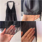 Black and gray retro fashion gradient color beaded floral halter neck gothic elegant long Tulle prom dress evening dress party dress gh3665