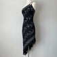 Robe longue asymétrique en mousseline de soie noire et argentée, élégante et exquise, vintage, avec perles, paillettes, robe de bal, robe de soirée, robe de soirée, gh4123