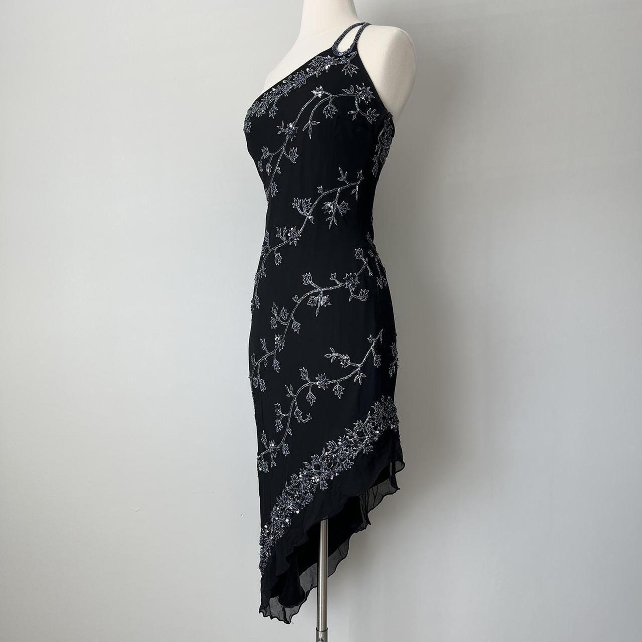 Robe longue asymétrique en mousseline de soie noire et argentée, élégante et exquise, vintage, avec perles, paillettes, robe de bal, robe de soirée, robe de soirée, gh4123