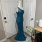 Pfauenblau Glänzend Elegant Langes Pailletten Ballkleid Abendkleid Partykleid gh4567