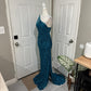 Pfauenblau Glänzend Elegant Langes Pailletten Ballkleid Abendkleid Partykleid gh4567