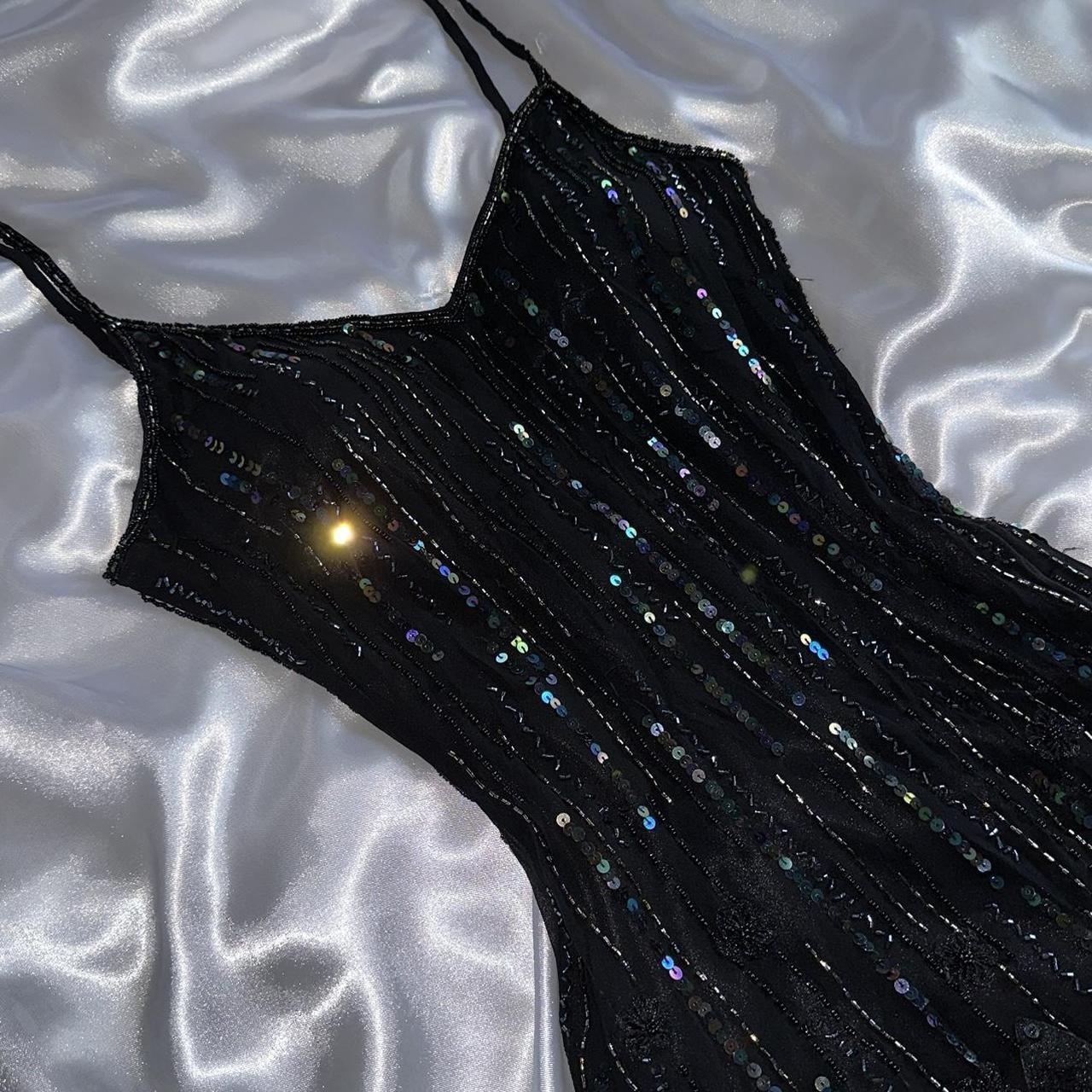 Schwarzes, glänzendes, elegantes, langes Ballkleid mit Spaghettiträgern und Pailletten, Ballkleid, Abendkleid, Partykleid, gh3142