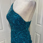 Pfauenblau Glänzend Elegant Langes Pailletten Ballkleid Abendkleid Partykleid gh4567
