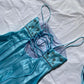 Robe de soirée longue en satin et tulle bleu clair, style vintage, décolleté en V profond, motif floral exquis, perles, col carré, robe de bal, robe de fête d'anniversaire, gh3959