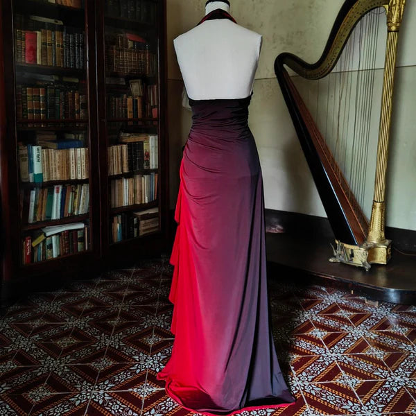 Burgunderrotes, modisches, elegantes, exquisites, mit Perlen besetztes, langes Chiffon-Ballkleid mit Farbverlauf, Abendkleid, Partykleid, Abschlussballkleid gh3528