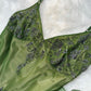 Robe longue en mousseline de soie, élégante et exquise, verte, vintage, brodée de fleurs, à bretelles, robe de soirée, robe de bal, gh3720
