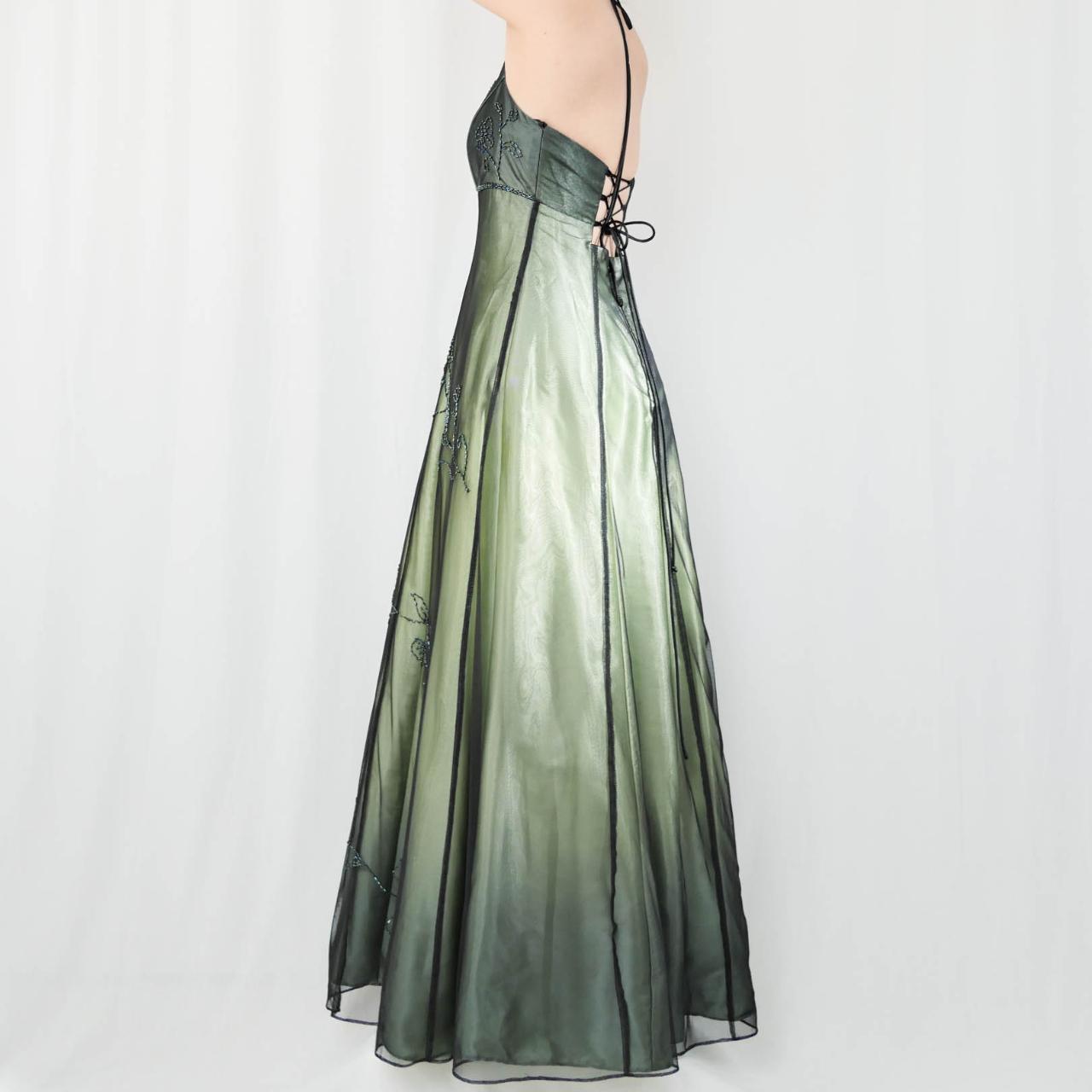 Grünes Vintage Ombre Blumen Perlen Empire Taille Neckholder Langes Chiffon Tüll Ballkleid Abendkleid Partykleid gh3606