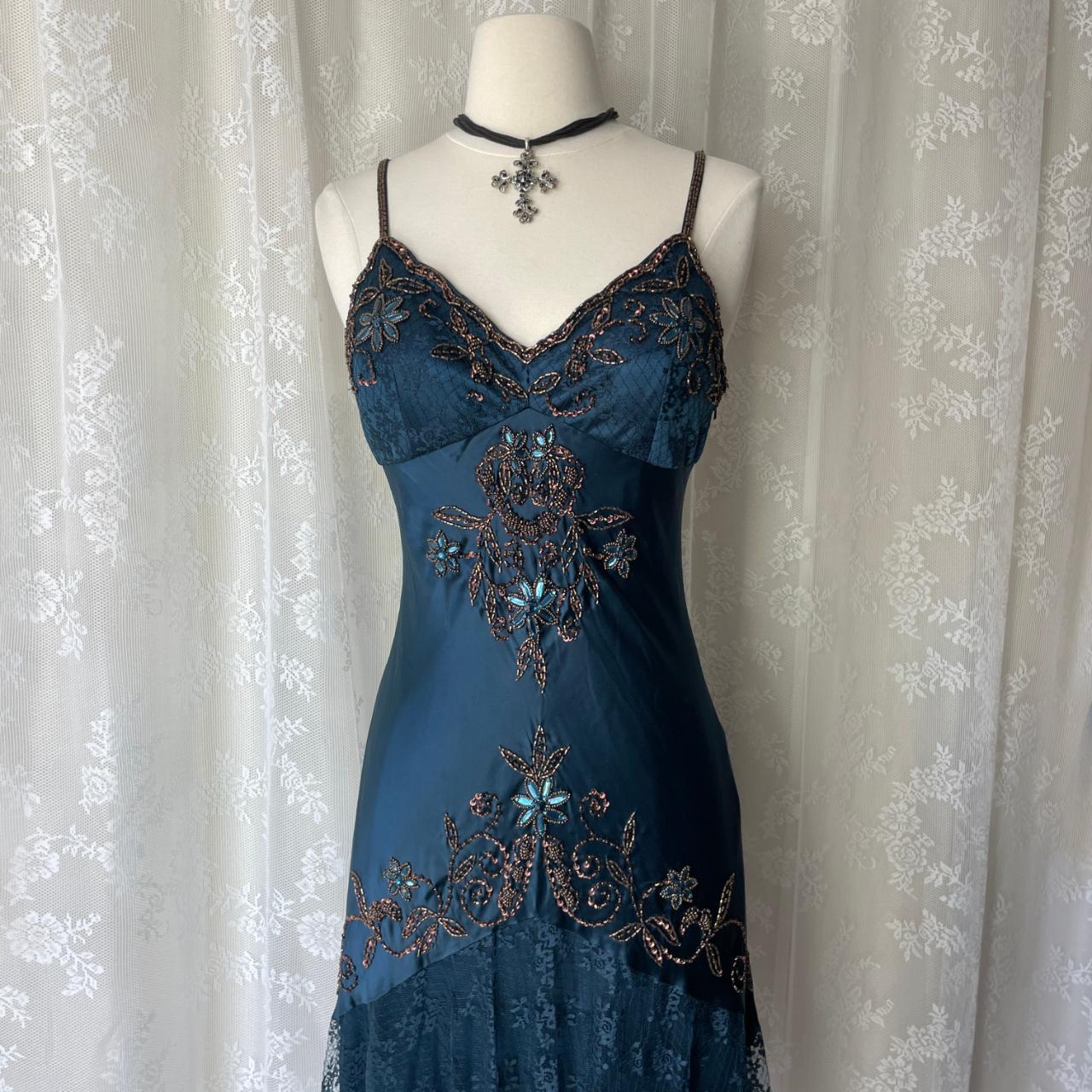 Dark Blue Ethereal Fairy Gothic Mermaid Prom Dress Pretty Floral Beade – girlhomeshops