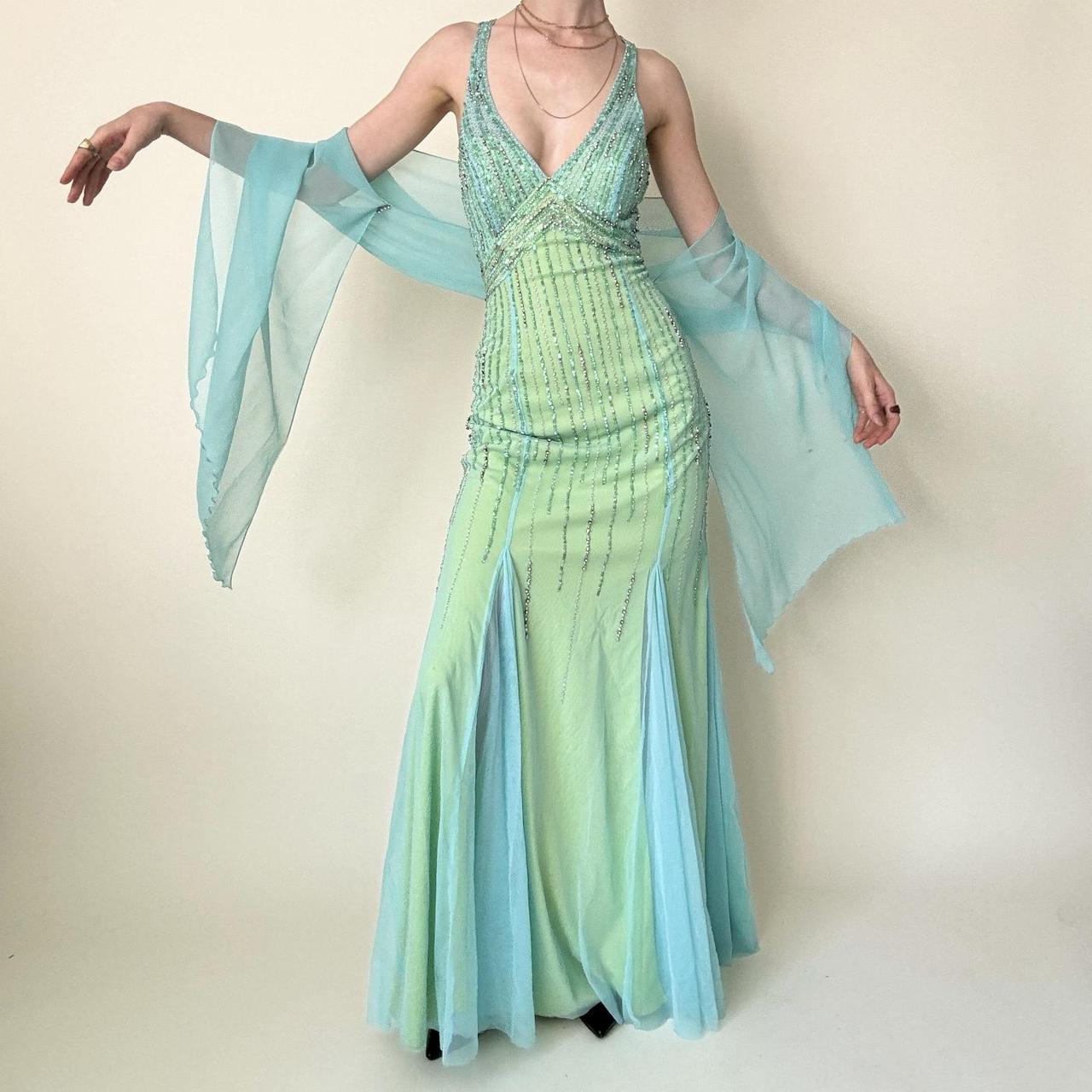 Grün Blau Vintage Perlen Strass Damen Tüll Meerjungfrau Slim Fit Langes Ballkleid Vintage Rückenfrei Atemberaubendes formelles Ballkleid Abendkleid gh4589