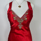 Rot schöne elegante Mode exquisite Perlen Spaghetti-Trägern lange Satin Schlitz Ballkleid Abendkleid Partykleid gh3542