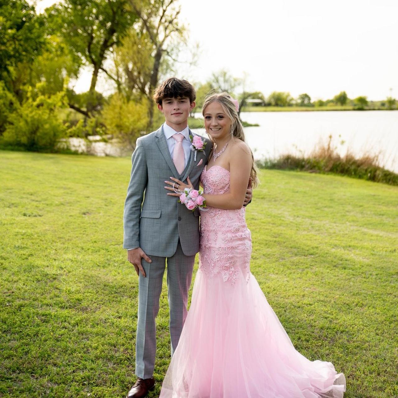 Rosa trägerloses, exquisites Meerjungfrau-Abendkleid mit Applikationen aus Tüll, lang, Ballkleid, Abendkleid gh3002