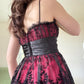 Dunkelrot Schwarz Y2K Gothic Floral Pailletten Tüll Satin Komfort Kurzes Mini Homecoming Kleid Partykleid gh4741