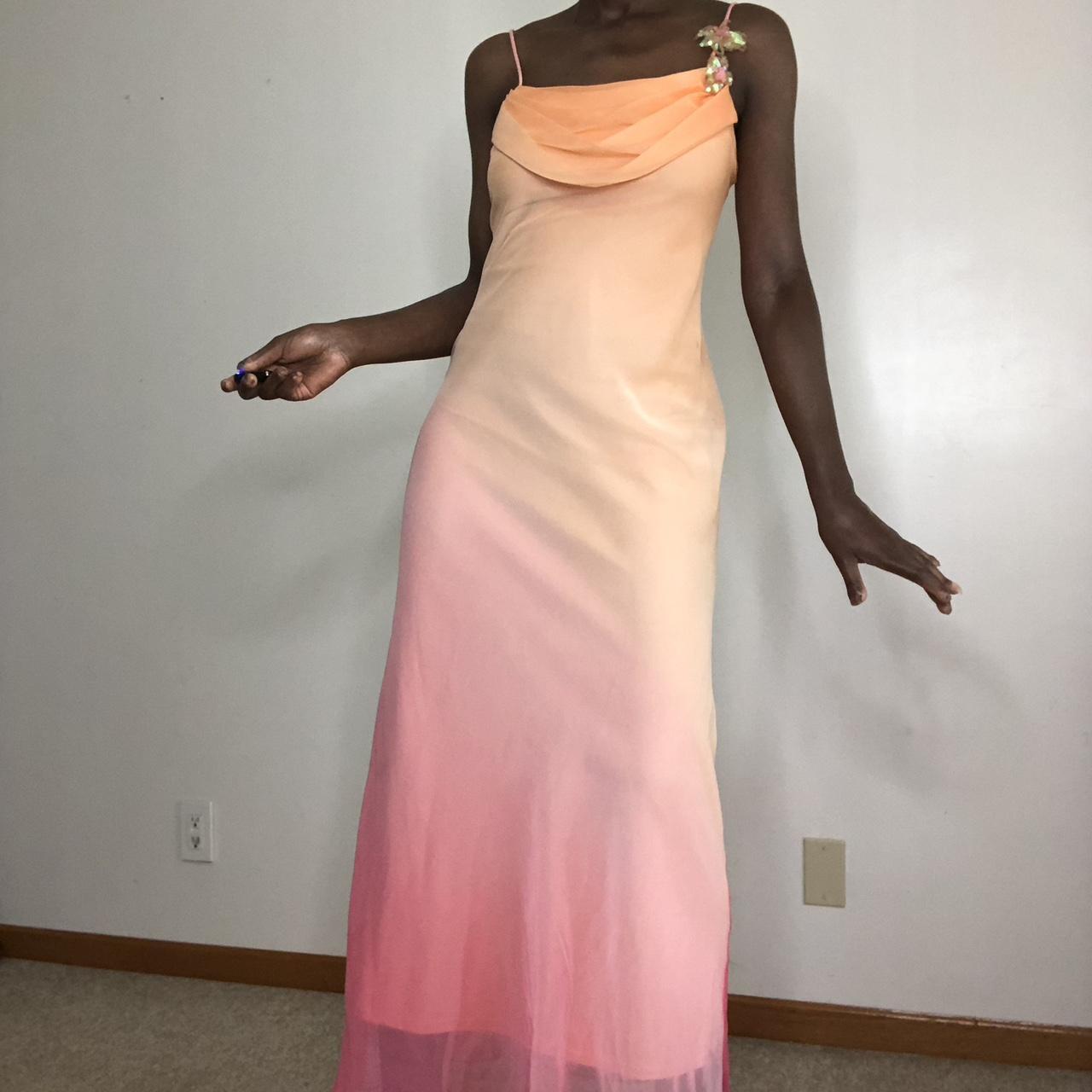 Robe de soirée longue rose orange dégradée gh4903