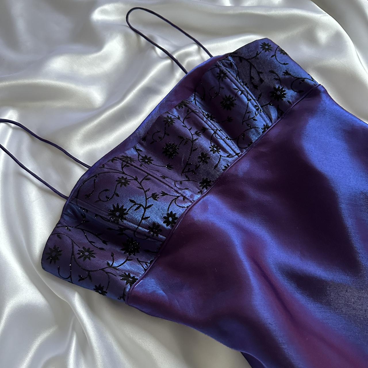 🔮✨Iridescent deep purple and blue glossy sparkly stunning stunning unique stylish beautiful elegant delicate floral long satin ball gown evening dress birthday party dress prom dress gh3917