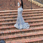 Blue gorgeous shiny spaghetti strap bodycon long tulle ball gown mermaid evening dress gh2718