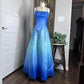 Robe de soirée longue et élégante, bleu clair, dégradé, vintage, perles, élégante, élégante, robe de bal, robe de soirée, gh3689
