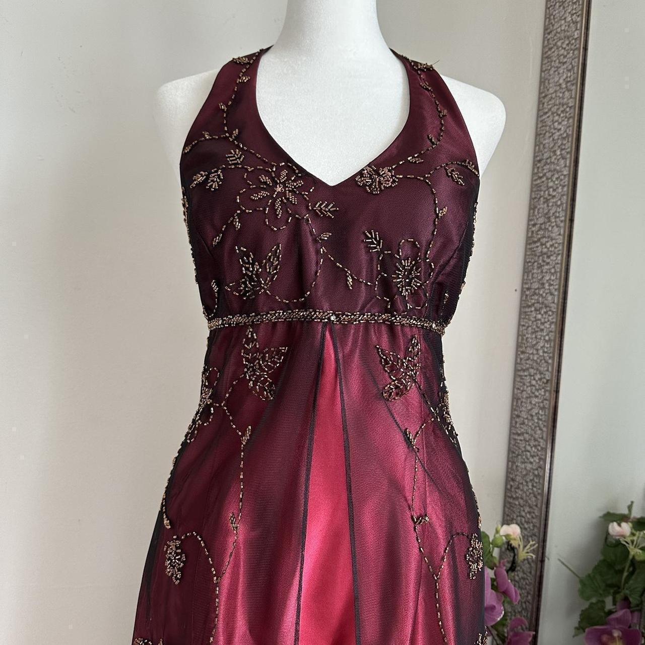 Burgunderrot, wunderschön, exquisite Perlenverzierung, elegantes Trägerkleid mit langem Satin-Tüll, Ballkleid, Abendkleid, Partykleid gh3439