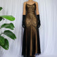 Robe de soirée longue en mousseline de soie, satin et tulle, élégante et raffinée, style vintage, marron doré, avec perles, gh3723