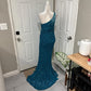 Pfauenblau Glänzend Elegant Langes Pailletten Ballkleid Abendkleid Partykleid gh4567