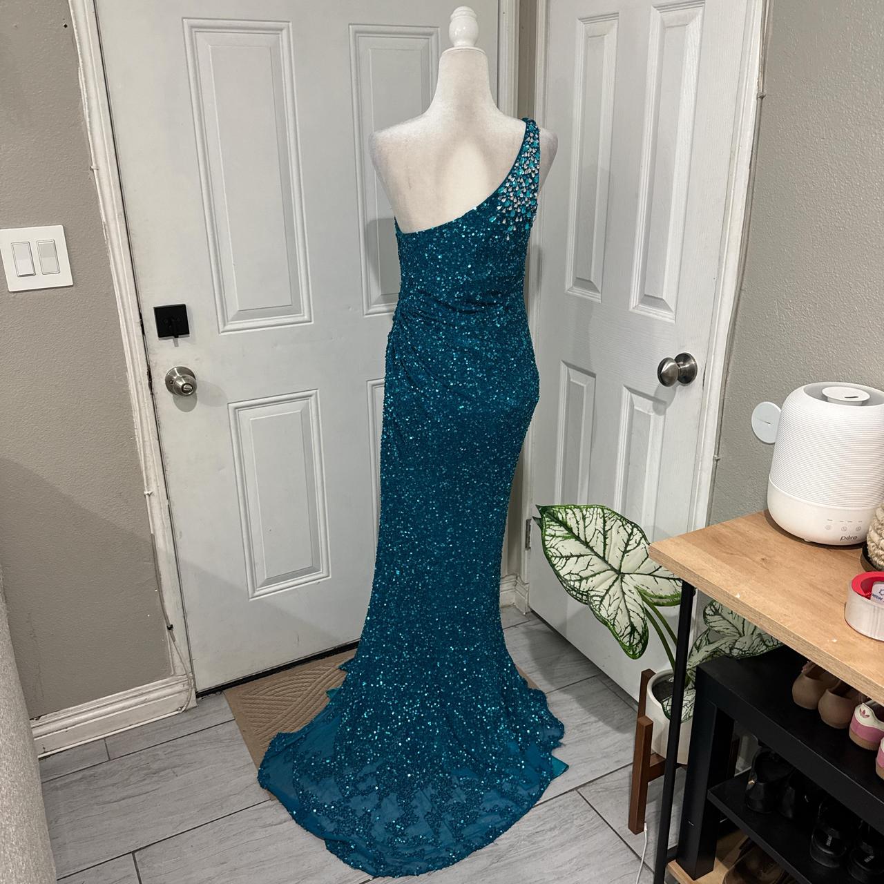 Pfauenblau Glänzend Elegant Langes Pailletten Ballkleid Abendkleid Partykleid gh4567