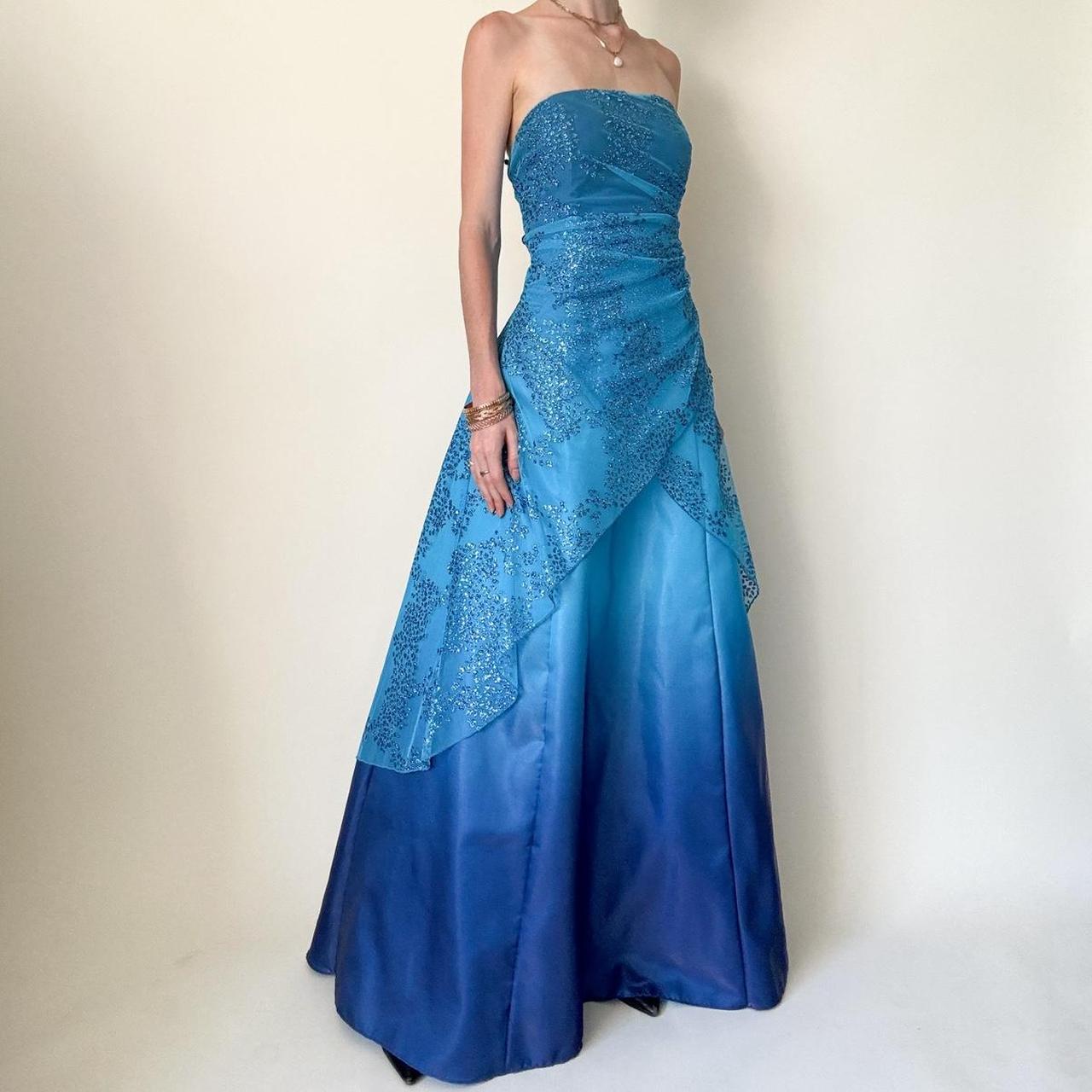 girlhomeshops – Blaues, glänzendes Feenkleid, langes Chiffon-Ballkleid, gh5649