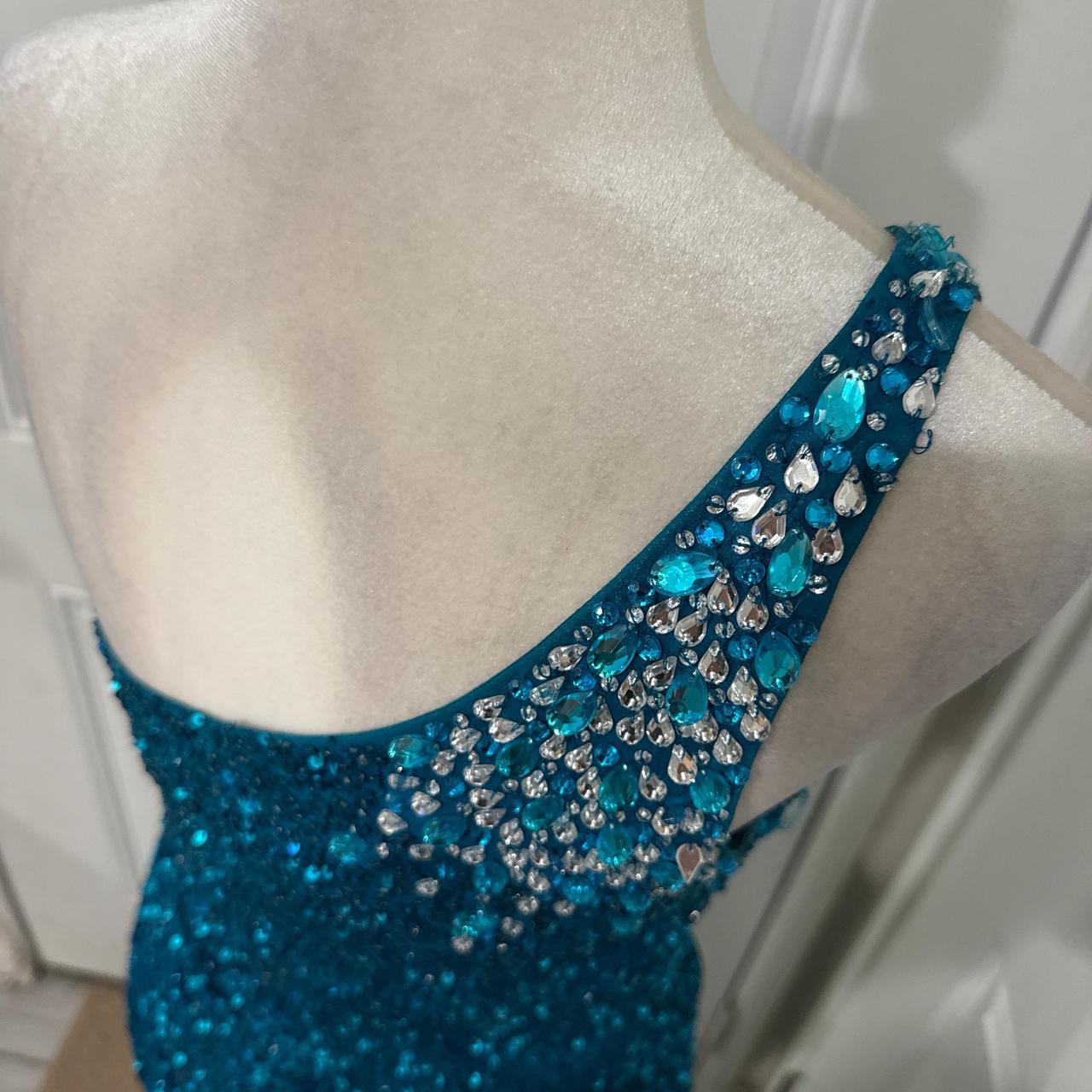 Pfauenblau Glänzend Elegant Langes Pailletten Ballkleid Abendkleid Partykleid gh4567