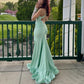 Green elegant fashion V-neck long satin floor-length train slit backless evening dress party dress prom dress graduation dress gh3919
