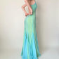Grün Blau Vintage Perlen Strass Damen Tüll Meerjungfrau Slim Fit Langes Ballkleid Vintage Rückenfrei Atemberaubendes formelles Ballkleid Abendkleid gh4589