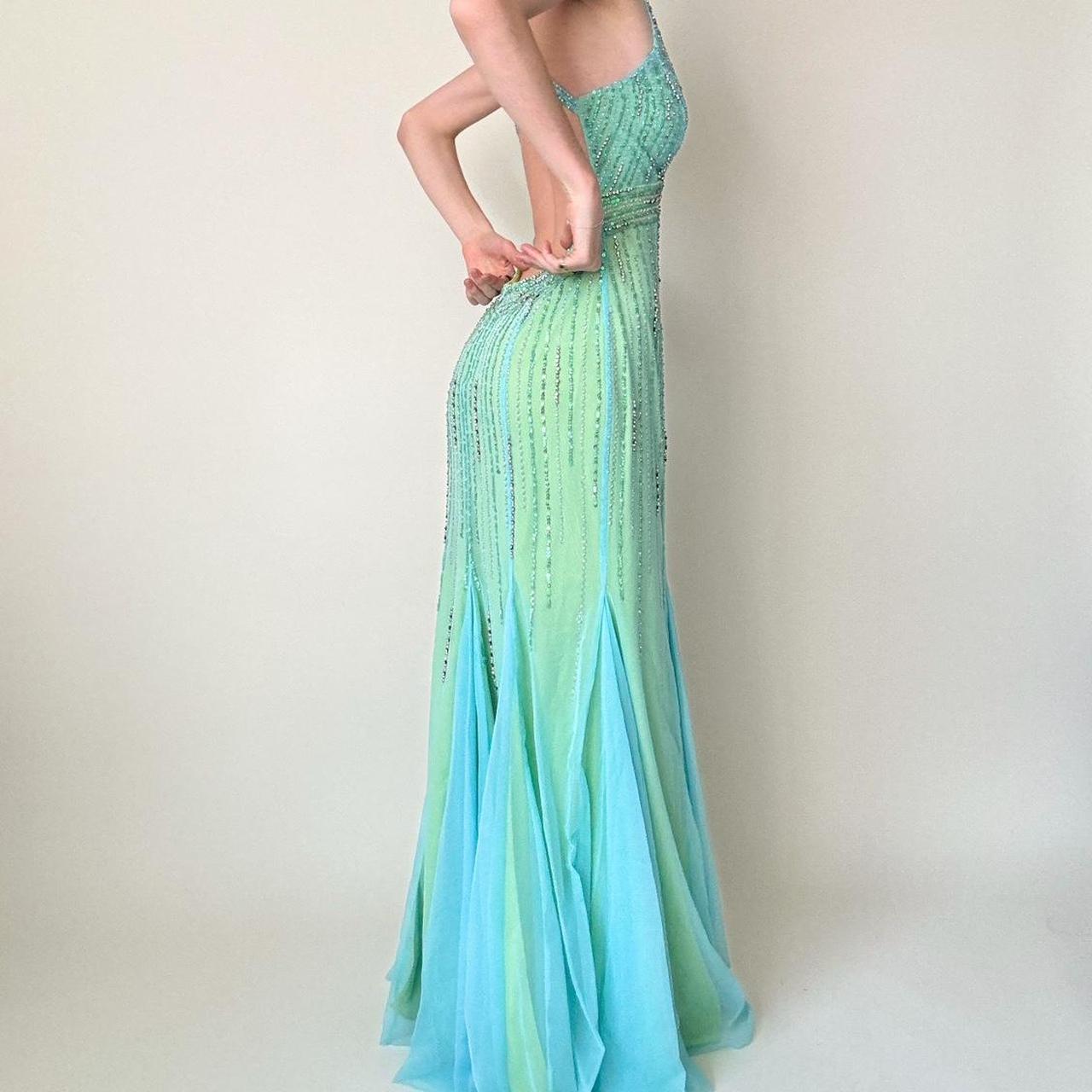 Grün Blau Vintage Perlen Strass Damen Tüll Meerjungfrau Slim Fit Langes Ballkleid Vintage Rückenfrei Atemberaubendes formelles Ballkleid Abendkleid gh4589