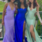 Green elegant fashion V-neck long satin floor-length train slit backless evening dress party dress prom dress graduation dress gh3919